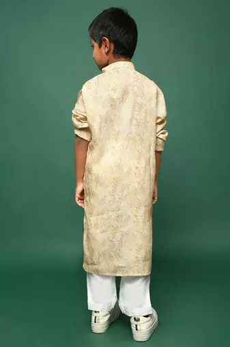 light yellow cotton printed kurta pajama for kids