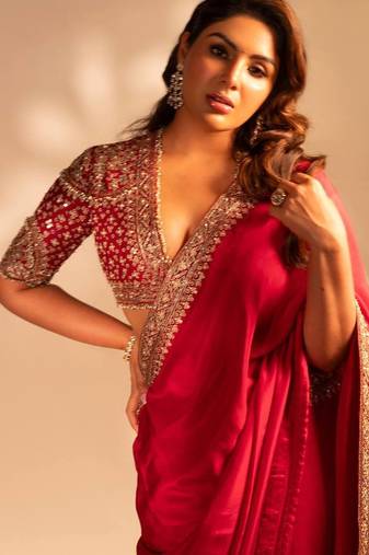 Red Color Sequence Embroidery Work  Rangoli Silk blend Saree