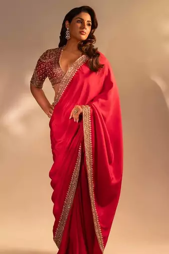 Red Color Sequence Embroidery Work  Rangoli Silk blend Saree