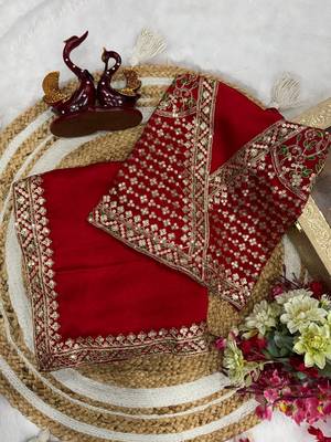 Red Color Sequence Embroidery Work  Rangoli Silk blend Saree 3