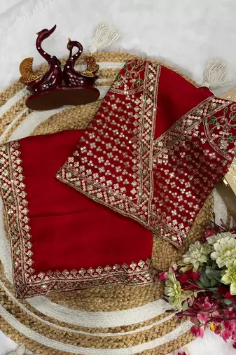 Red Color Sequence Embroidery Work  Rangoli Silk blend Saree