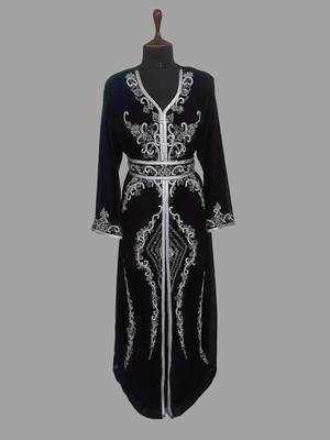 Black color Handmade Moroccan Kaftan with hijjab 1