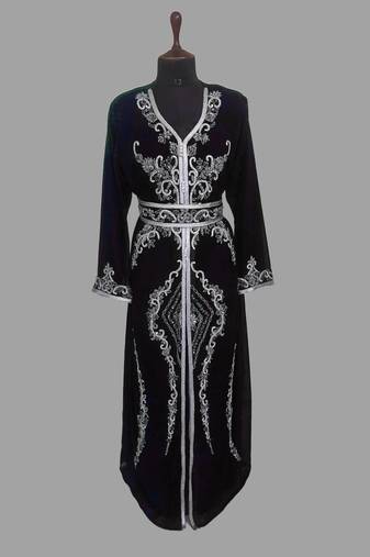 Black color luxurious Handmade Moroccan Kaftan with hijjab
