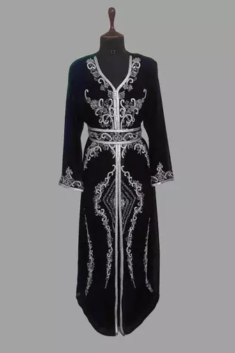 Black color luxurious Handmade Moroccan Kaftan with hijjab