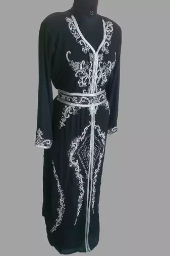 Black color Handmade Moroccan Kaftan with hijjab
