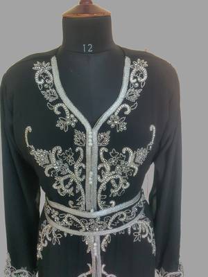 Black color Handmade Moroccan Kaftan with hijjab 3