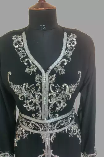 Black color Handmade Moroccan Kaftan with hijjab
