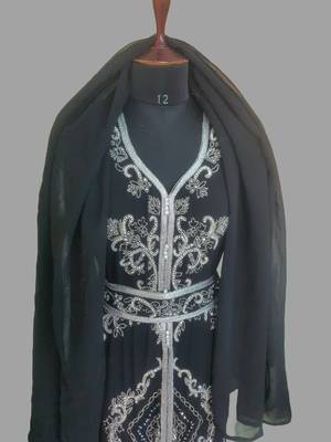 Black color Handmade Moroccan Kaftan with hijjab 4