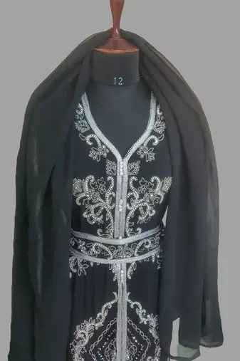 Black color Handmade Moroccan Kaftan with hijjab