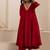 Red plain dola silk anarkali set with neckline embroidery