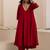 Red plain dola silk anarkali set with neckline embroidery
