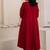 Red plain dola silk anarkali set with neckline embroidery
