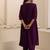 Purple plain dola silk anarkali set with neckline embroidery