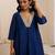 Navy blue plain dola silk anarkali set with neckline embroidery