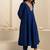 Navy blue plain dola silk anarkali set with neckline embroidery