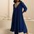 Navy blue plain dola silk anarkali set with neckline embroidery