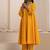 Yellow plain dola silk anarkali set with neckline embroidery
