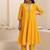 Yellow plain dola silk anarkali set with neckline embroidery