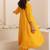 Yellow plain dola silk anarkali set with neckline embroidery
