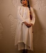 Ivory plain dola silk anarkali set