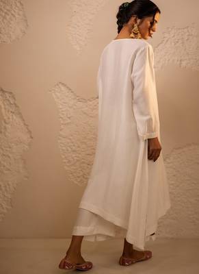Ivory plain dola silk anarkali set 2