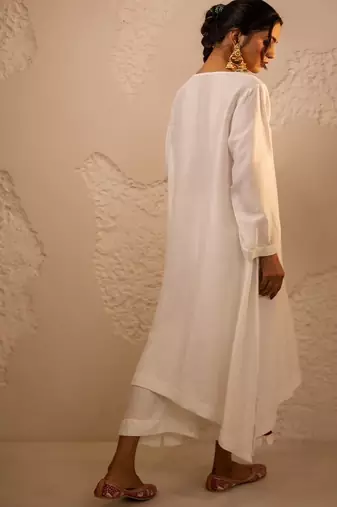 Ivory plain dola silk anarkali set