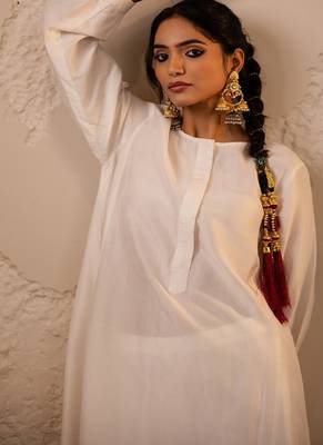 Ivory plain dola silk anarkali set 4