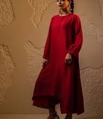 Red plain dola silk anarkali set