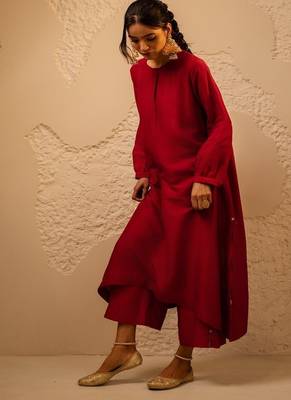 Red plain dola silk anarkali set 2