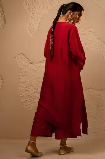 Red plain dola silk anarkali set