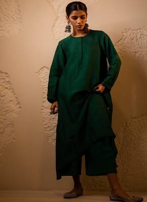 Dark green plain dola silk anarkali set 1
