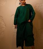 Dark green plain dola silk anarkali set