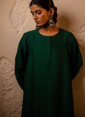 Dark green plain dola silk anarkali set 2