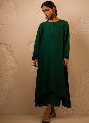 Dark green plain dola silk anarkali set 4