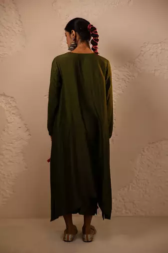 Green plain dola silk anarkali set