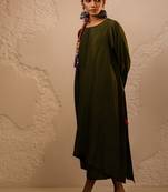 Green plain dola silk anarkali set