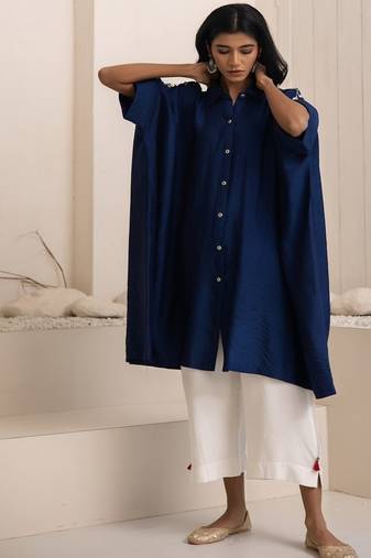 Navy blue plain cotton silk Kurta Set