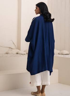 Navy blue plain cotton silk Kurta Set 4