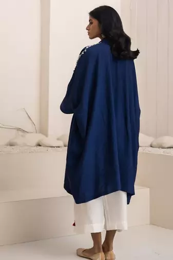 Navy blue plain cotton silk Kurta Set