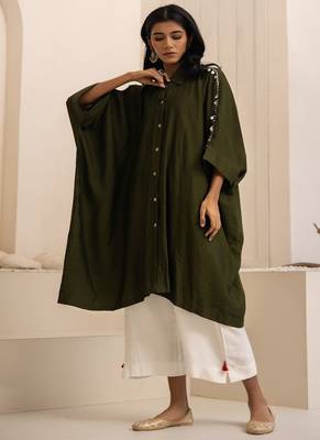 Green plain cotton silk Kurta Set 1