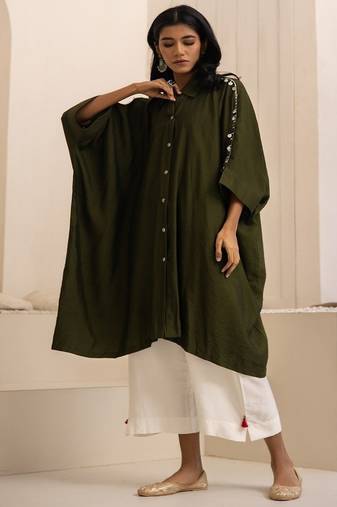 Green plain cotton silk Kurta Set
