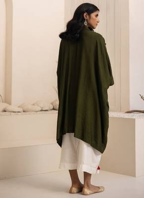 Green plain cotton silk Kurta Set 2