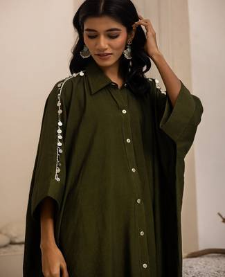 Green plain cotton silk Kurta Set 3