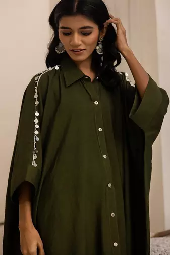 Green plain cotton silk Kurta Set