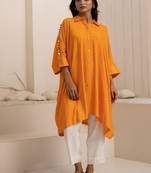 Orange plain cotton silk Kurta Set