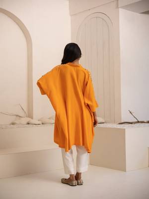Orange plain cotton silk Kurta Set 2