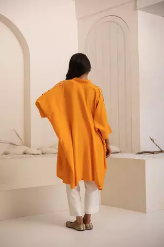 Orange plain cotton silk Kurta Set