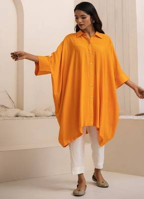 Orange plain cotton silk Kurta Set 3