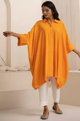 Orange plain cotton silk Kurta Set