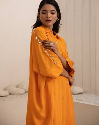 Orange plain cotton silk Kurta Set 4